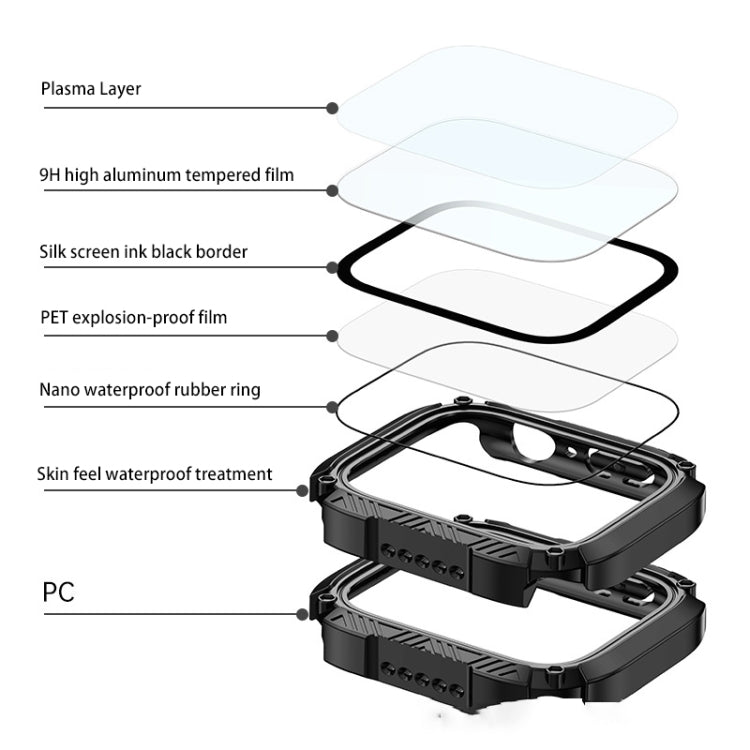 Screen Tempered Glass Film Armor Waterproof Watch Case, For Apple Watch Series 8&7 45mm, For Apple Watch Series 8&7 41mm