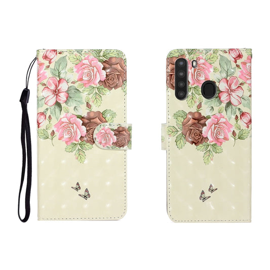 Galaxy A21 A41 leather flip case with 3D colored drawing design and card slots
