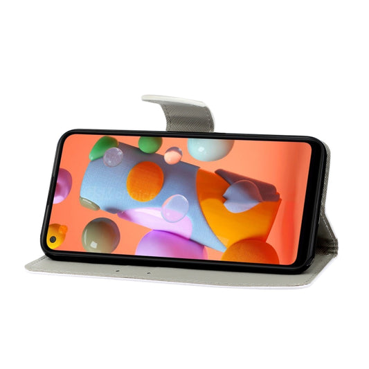 Galaxy A21 leather case showcasing colorful 3D drawing pattern and stand holder