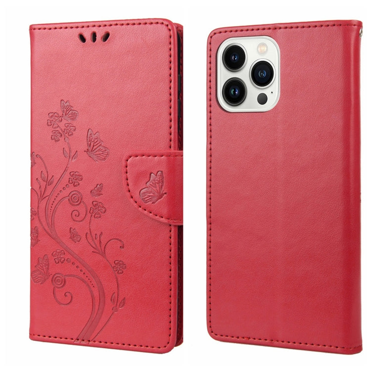 Butterfly Flower Pattern Flip Leather Phone Case, For iPhone 14, For iPhone 14 Plus, For iPhone 14 Pro