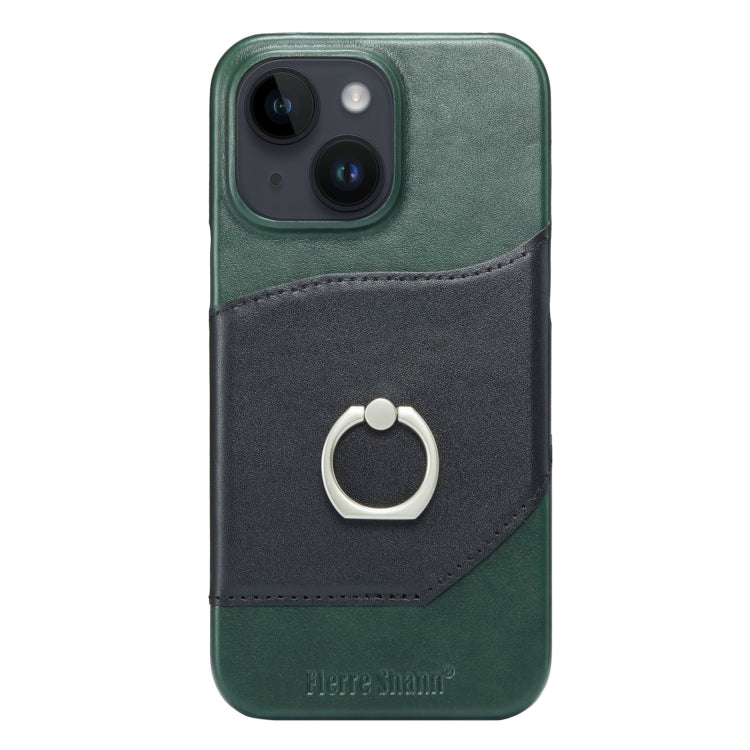 Fierre Shann Oil Wax Texture Genuine Leather Back Case with Rotation Holder & Card Slot, For iPhone 14, For iPhone 14 Plus, For iPhone 14 Pro, For iPhone 14 Pro Max
