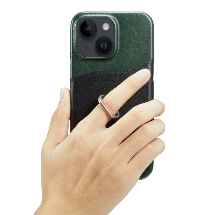 Fierre Shann Oil Wax Texture Genuine Leather Back Case with Rotation Holder & Card Slot, For iPhone 14, For iPhone 14 Plus, For iPhone 14 Pro, For iPhone 14 Pro Max