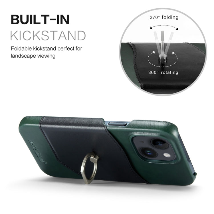 Fierre Shann Oil Wax Texture Genuine Leather Back Case with Rotation Holder & Card Slot, For iPhone 14, For iPhone 14 Plus, For iPhone 14 Pro, For iPhone 14 Pro Max