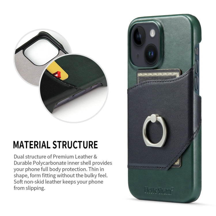Fierre Shann Oil Wax Texture Genuine Leather Back Case with Rotation Holder & Card Slot, For iPhone 14, For iPhone 14 Plus, For iPhone 14 Pro, For iPhone 14 Pro Max