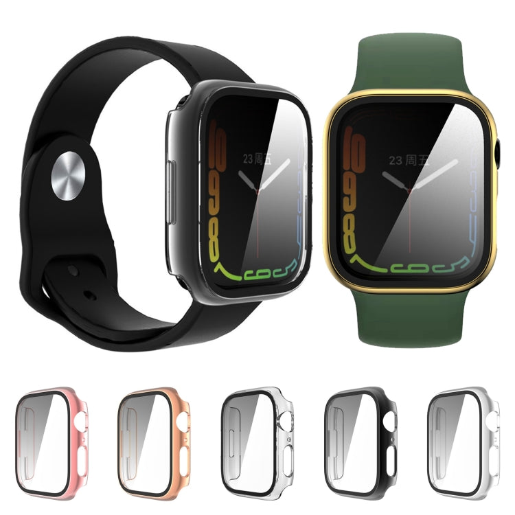 Tempered Glass Film Plating PC Watch Case, For Apple Watch Series 9 / 8 & 7 45mm, For Apple Watch Series 9 / 8 & 7 41mm