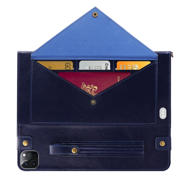 Étui à rabat horizontal en cuir PU avec emplacements pour cartes, emplacements pour stylos, support, portefeuille, cadre photo et bandoulière, pour iPad Pro 11 (2021/2020) et iPad Pro 12.9 (2021/2020).