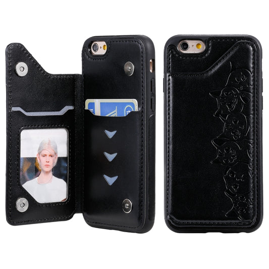 Six cats embossed protective iPhone case with card slots and photo frame holder