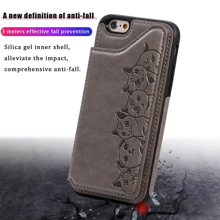Six Cats Embossing Pattern Protective Case with Holder & Card Slots & Photo Frame, For iPhone 6, For iPhone 6 Plus, For iPhone 7 / 8