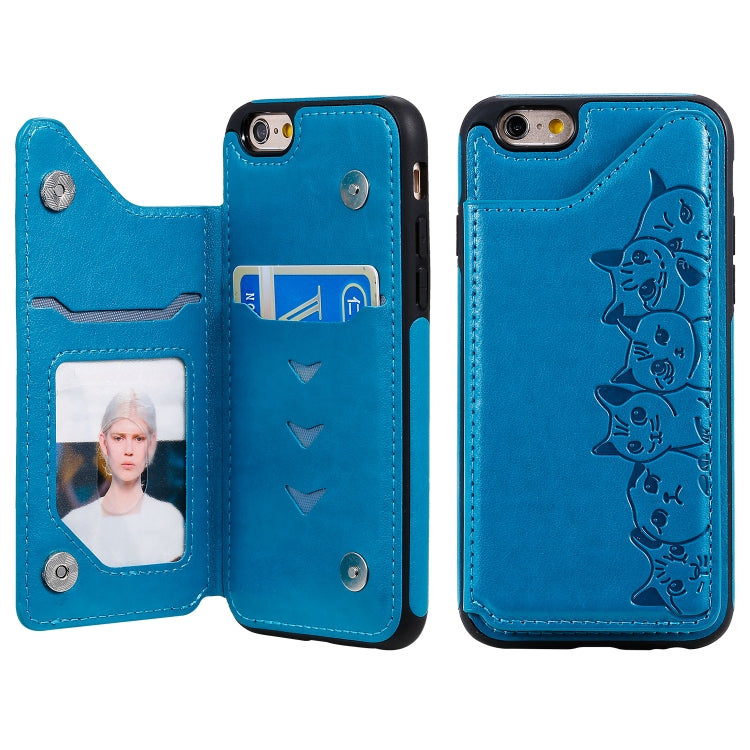 Six Cats Embossing Pattern Protective Case with Holder & Card Slots & Photo Frame, For iPhone 6, For iPhone 6 Plus, For iPhone 7 / 8