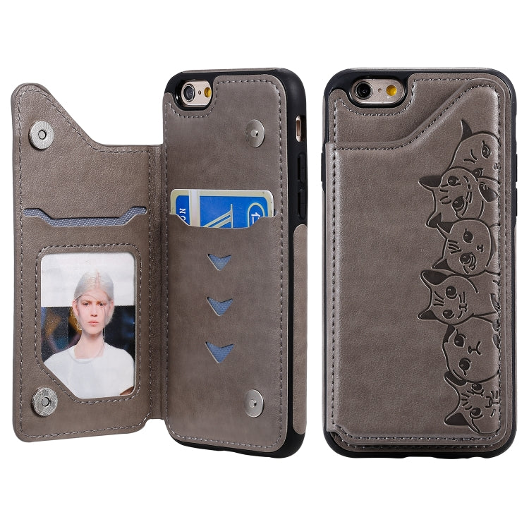 Six Cats Embossing Pattern Protective Case with Holder & Card Slots & Photo Frame, For iPhone 6, For iPhone 6 Plus, For iPhone 7 / 8