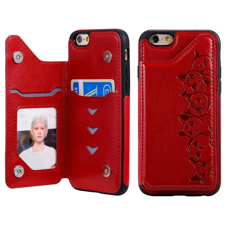 Six Cats Embossing Pattern Protective Case with Holder & Card Slots & Photo Frame, For iPhone 6, For iPhone 6 Plus, For iPhone 7 / 8