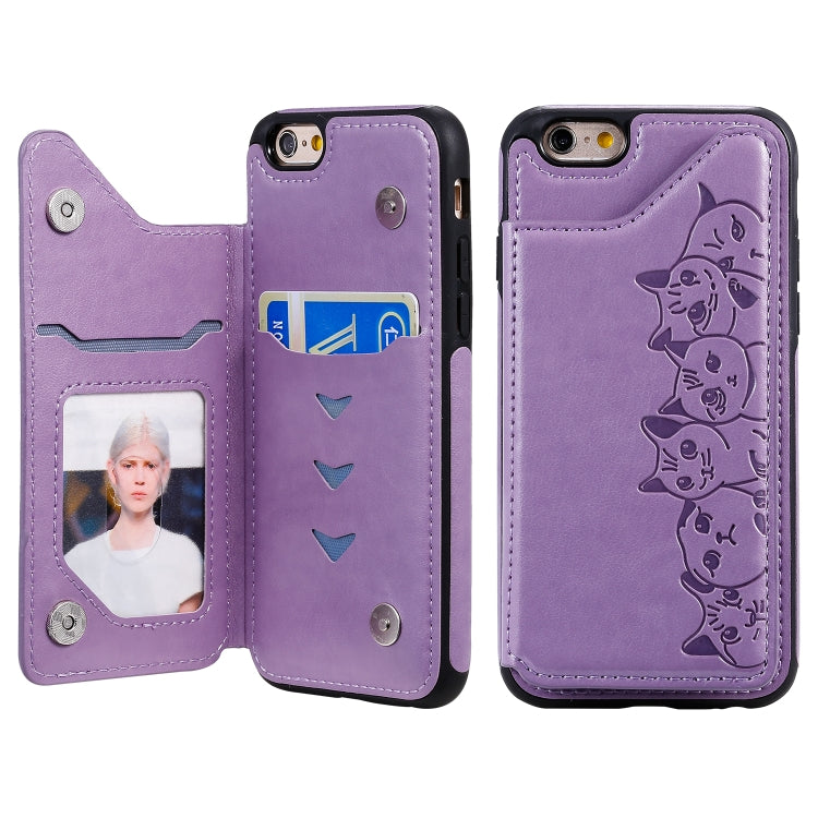 Six Cats Embossing Pattern Protective Case with Holder & Card Slots & Photo Frame, For iPhone 6, For iPhone 6 Plus, For iPhone 7 / 8