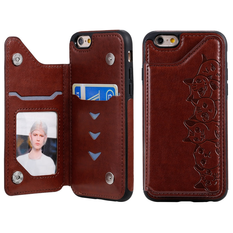 Six Cats Embossing Pattern Protective Case with Holder & Card Slots & Photo Frame, For iPhone 6, For iPhone 6 Plus, For iPhone 7 / 8
