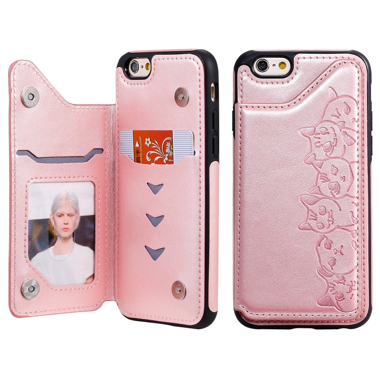 Six Cats Embossing Pattern Protective Case with Holder & Card Slots & Photo Frame, For iPhone 6, For iPhone 6 Plus, For iPhone 7 / 8