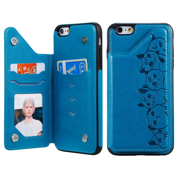 Six Cats Embossing Pattern Protective Case with Holder & Card Slots & Photo Frame, For iPhone 6, For iPhone 6 Plus, For iPhone 7 / 8