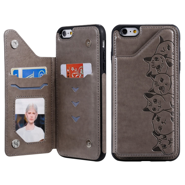 Six Cats Embossing Pattern Protective Case with Holder & Card Slots & Photo Frame, For iPhone 6, For iPhone 6 Plus, For iPhone 7 / 8