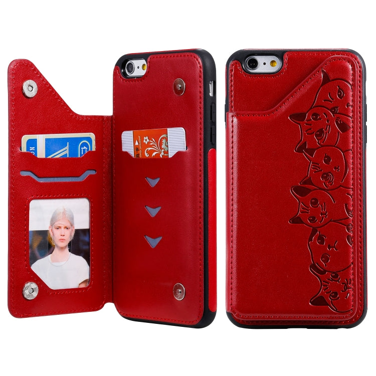 Six Cats Embossing Pattern Protective Case with Holder & Card Slots & Photo Frame, For iPhone 6, For iPhone 6 Plus, For iPhone 7 / 8