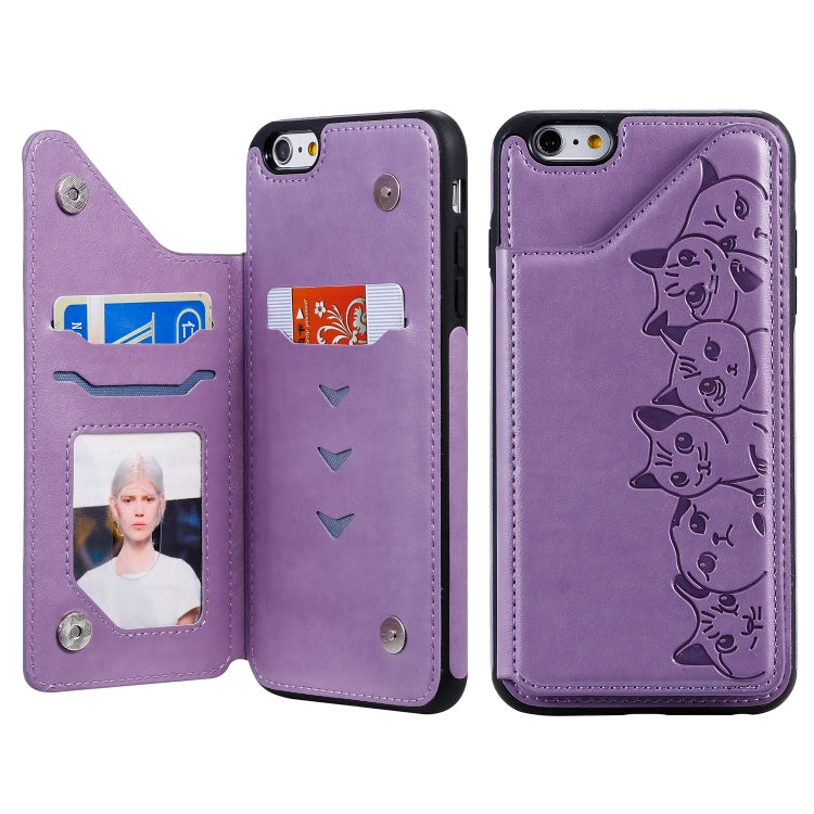 Six Cats Embossing Pattern Protective Case with Holder & Card Slots & Photo Frame, For iPhone 6, For iPhone 6 Plus, For iPhone 7 / 8