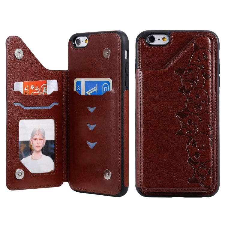 Six Cats Embossing Pattern Protective Case with Holder & Card Slots & Photo Frame, For iPhone 6, For iPhone 6 Plus, For iPhone 7 / 8