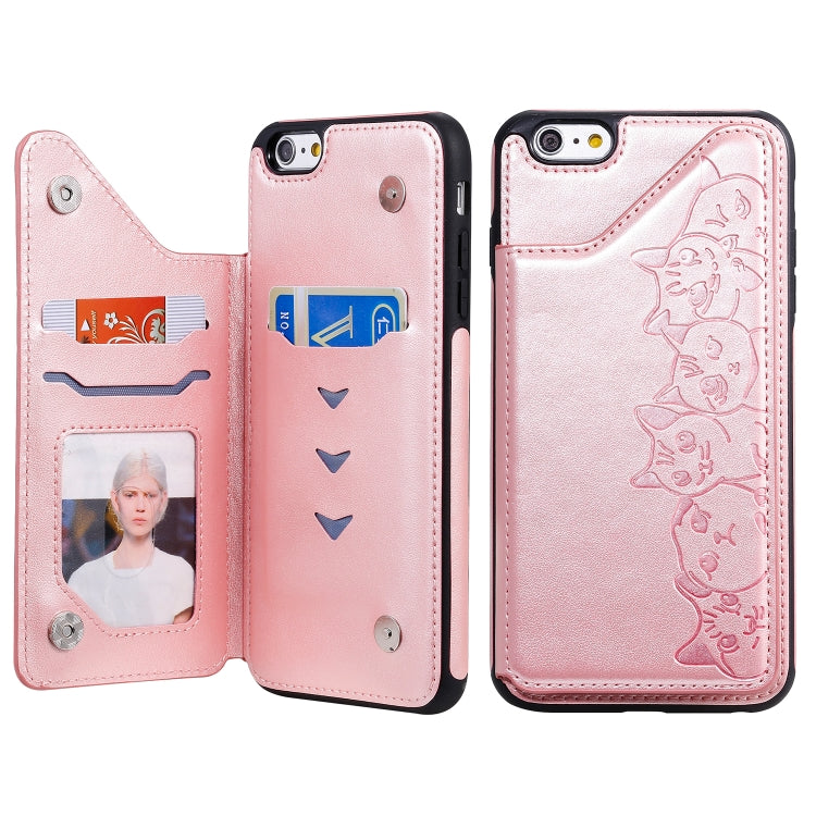 Six Cats Embossing Pattern Protective Case with Holder & Card Slots & Photo Frame, For iPhone 6, For iPhone 6 Plus, For iPhone 7 / 8