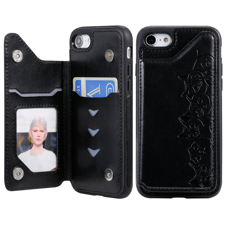 Six Cats Embossing Pattern Protective Case with Holder & Card Slots & Photo Frame, For iPhone 6, For iPhone 6 Plus, For iPhone 7 / 8
