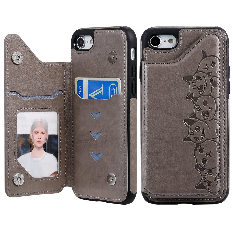 Six Cats Embossing Pattern Protective Case with Holder & Card Slots & Photo Frame, For iPhone 6, For iPhone 6 Plus, For iPhone 7 / 8