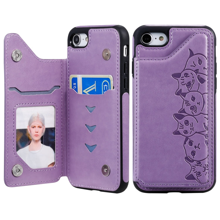 Six Cats Embossing Pattern Protective Case with Holder & Card Slots & Photo Frame, For iPhone 6, For iPhone 6 Plus, For iPhone 7 / 8