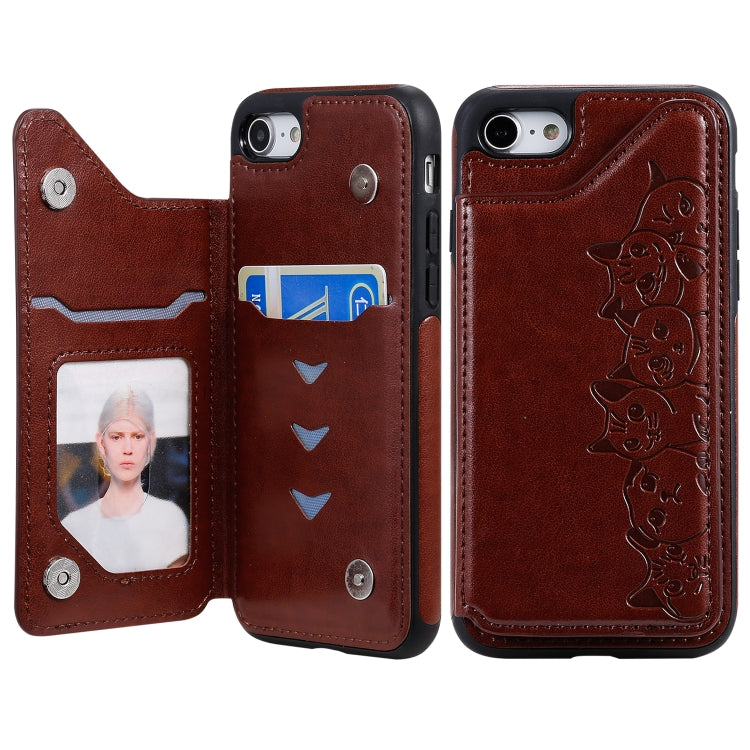 Six Cats Embossing Pattern Protective Case with Holder & Card Slots & Photo Frame, For iPhone 6, For iPhone 6 Plus, For iPhone 7 / 8