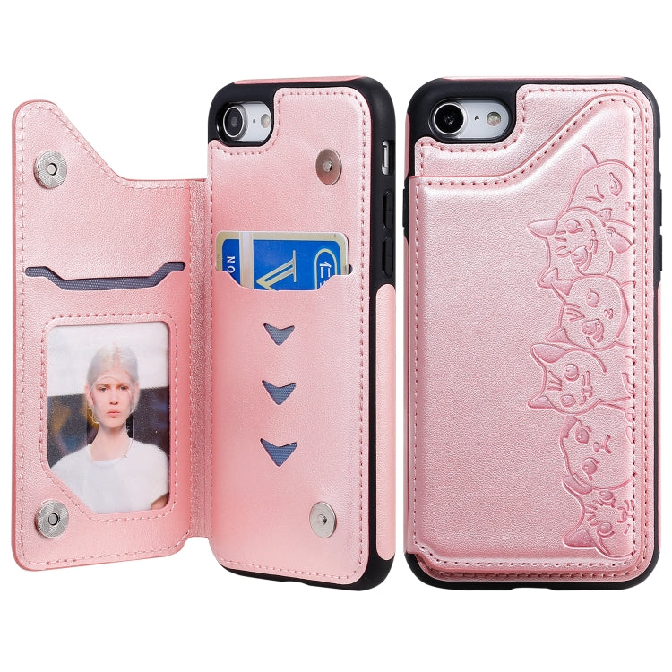 Six Cats Embossing Pattern Protective Case with Holder & Card Slots & Photo Frame, For iPhone 6, For iPhone 6 Plus, For iPhone 7 / 8