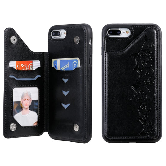 Six cats embossed protective iPhone case with card slots and photo frame holder