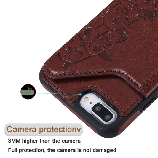 Durable cat-embossed iPhone 7 Plus case including card slot and kickstand support