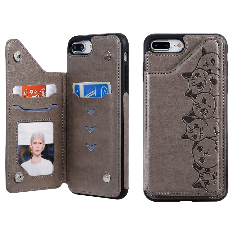 Six Cats Embossing Pattern Protective Case with Holder & Card Slots & Photo Frame, For iPhone 7 Plus / 8 Plus, For iPhone 11, For iPhone 11 Pro Max