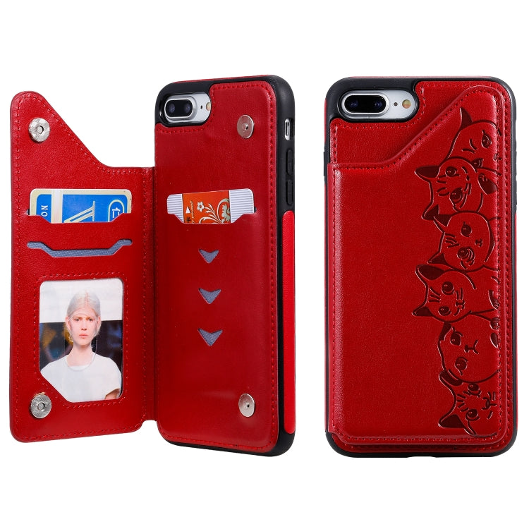 Six Cats Embossing Pattern Protective Case with Holder & Card Slots & Photo Frame, For iPhone 7 Plus / 8 Plus, For iPhone 11, For iPhone 11 Pro Max