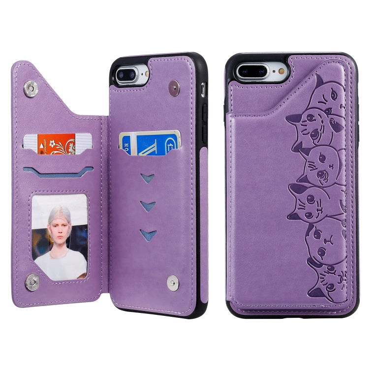 Six Cats Embossing Pattern Protective Case with Holder & Card Slots & Photo Frame, For iPhone 7 Plus / 8 Plus, For iPhone 11, For iPhone 11 Pro Max
