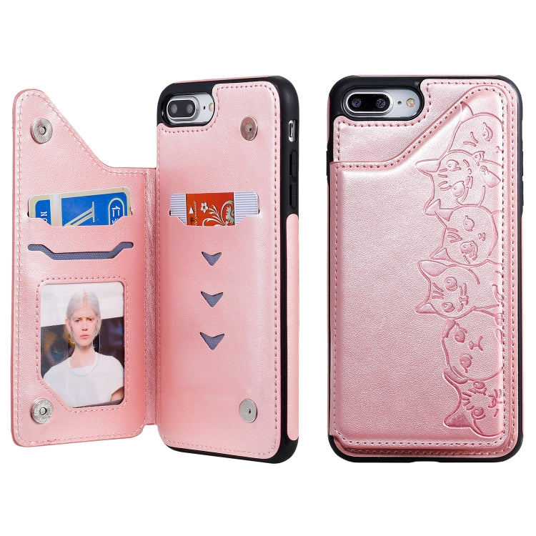 Six Cats Embossing Pattern Protective Case with Holder & Card Slots & Photo Frame, For iPhone 7 Plus / 8 Plus, For iPhone 11, For iPhone 11 Pro Max