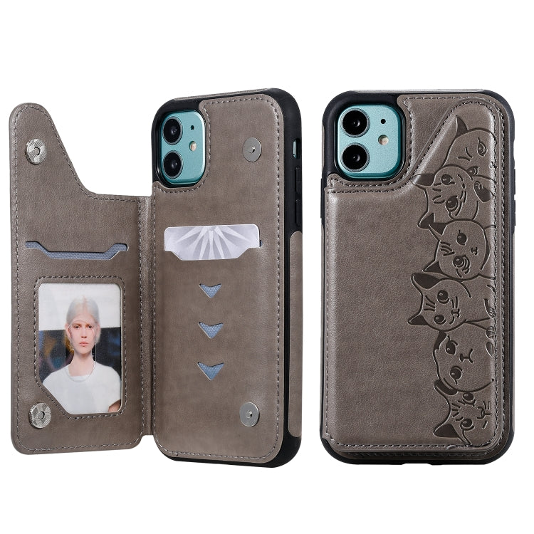 Six Cats Embossing Pattern Protective Case with Holder & Card Slots & Photo Frame, For iPhone 7 Plus / 8 Plus, For iPhone 11, For iPhone 11 Pro Max