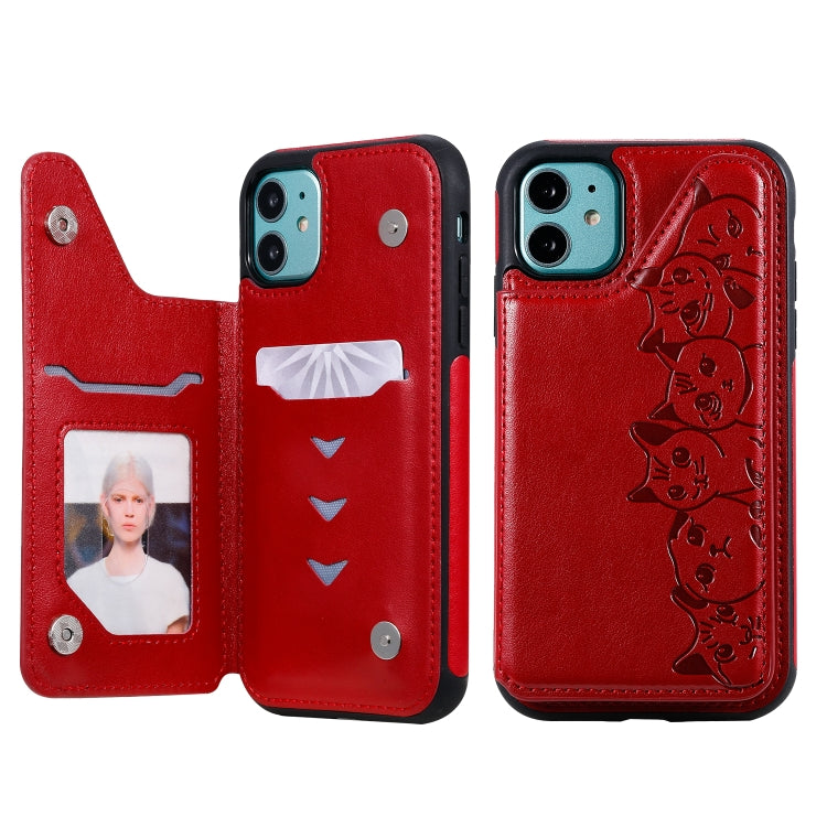 Six Cats Embossing Pattern Protective Case with Holder & Card Slots & Photo Frame, For iPhone 7 Plus / 8 Plus, For iPhone 11, For iPhone 11 Pro Max