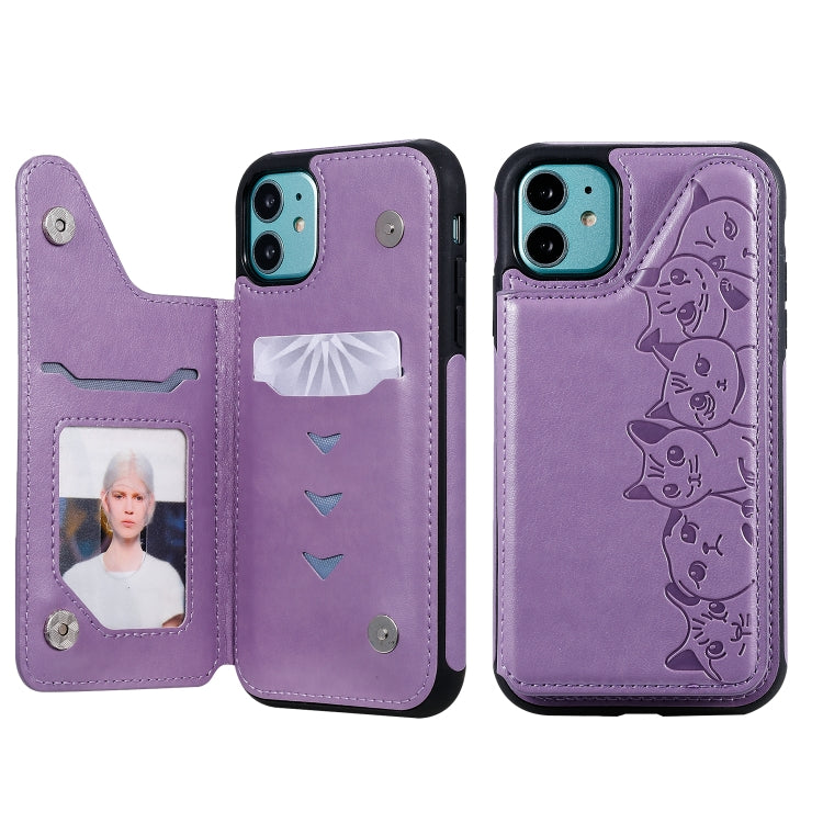 Six Cats Embossing Pattern Protective Case with Holder & Card Slots & Photo Frame, For iPhone 7 Plus / 8 Plus, For iPhone 11, For iPhone 11 Pro Max