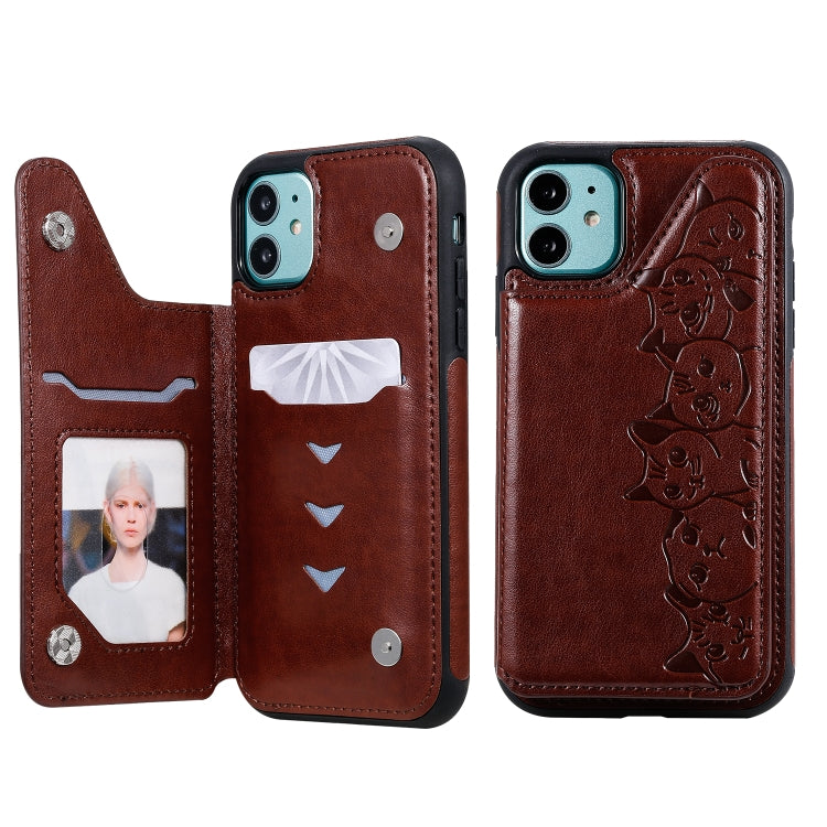 Six Cats Embossing Pattern Protective Case with Holder & Card Slots & Photo Frame, For iPhone 7 Plus / 8 Plus, For iPhone 11, For iPhone 11 Pro Max