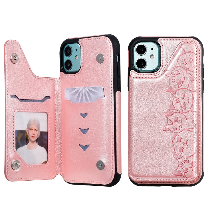 Six Cats Embossing Pattern Protective Case with Holder & Card Slots & Photo Frame, For iPhone 7 Plus / 8 Plus, For iPhone 11, For iPhone 11 Pro Max