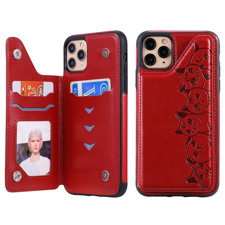 Six Cats Embossing Pattern Protective Case with Holder & Card Slots & Photo Frame, For iPhone 7 Plus / 8 Plus, For iPhone 11, For iPhone 11 Pro Max