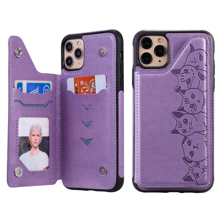 Six Cats Embossing Pattern Protective Case with Holder & Card Slots & Photo Frame, For iPhone 7 Plus / 8 Plus, For iPhone 11, For iPhone 11 Pro Max