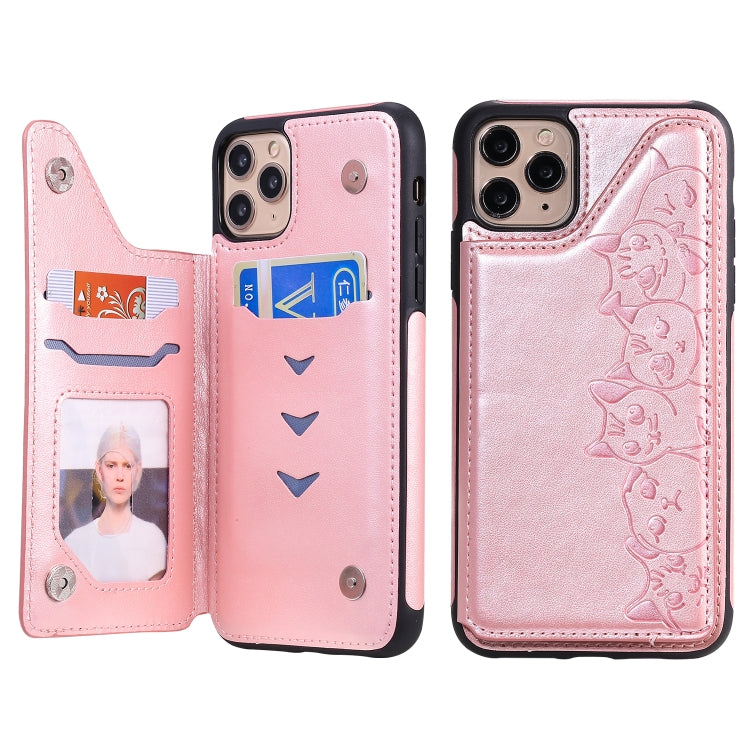 Six Cats Embossing Pattern Protective Case with Holder & Card Slots & Photo Frame, For iPhone 7 Plus / 8 Plus, For iPhone 11, For iPhone 11 Pro Max