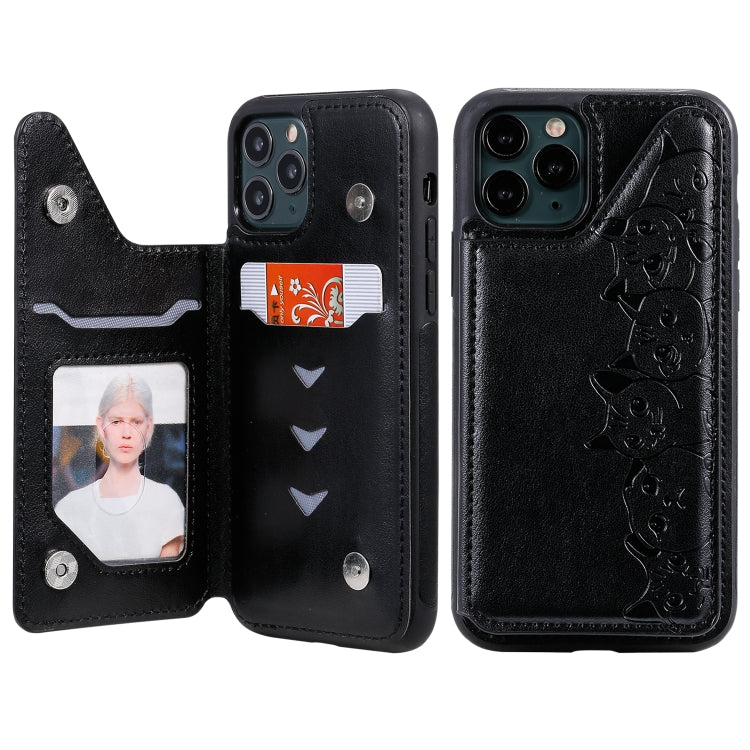 Six Cats Embossing Pattern Protective Case with Holder & Card Slots & Photo Frame, For iPhone 11 Pro, For iPhone X, For iPhone XR