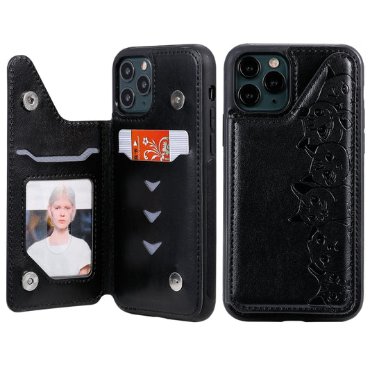 Six cats embossed protective case for iPhone 11 Pro with card slots and photo frame holder