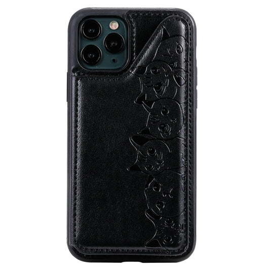 Embossed feline pattern iPhone 11 Pro case featuring multiple card storage compartments