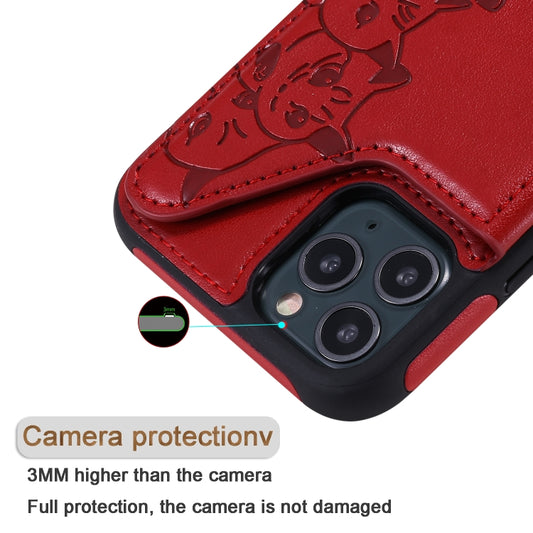 Protective iPhone 11 Pro case embossed cats design with wallet card storage capabilities