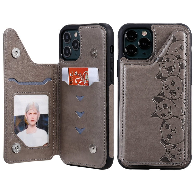 Six Cats Embossing Pattern Protective Case with Holder & Card Slots & Photo Frame, For iPhone 11 Pro, For iPhone X, For iPhone XR