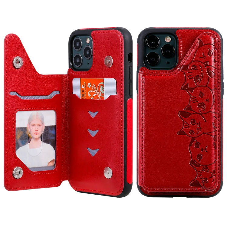 Six Cats Embossing Pattern Protective Case with Holder & Card Slots & Photo Frame, For iPhone 11 Pro, For iPhone X, For iPhone XR