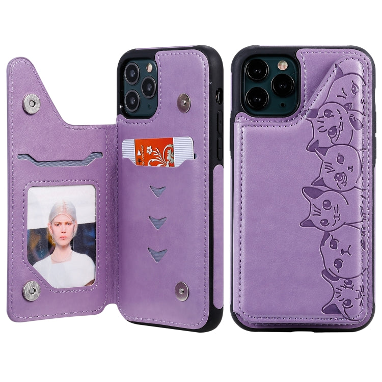 Six Cats Embossing Pattern Protective Case with Holder & Card Slots & Photo Frame, For iPhone 11 Pro, For iPhone X, For iPhone XR